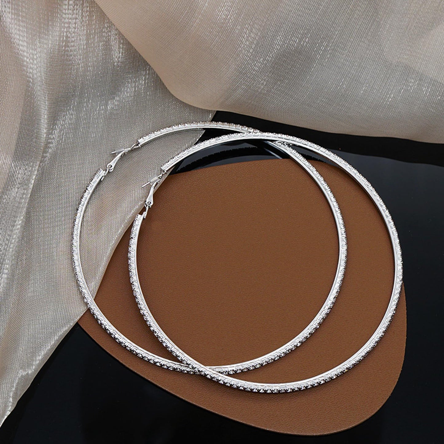 LULII Link Chain Necklace Bracelet Rhinestone Big Circle Hoop Earrings Set Bling Crystal Jewelry Set for Women