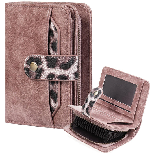 GAEKEAO Small Leather Credit Card Holder Wallets for Women RFID Blocking Bifold Wallet Zipper Pocket with Removable ID Window