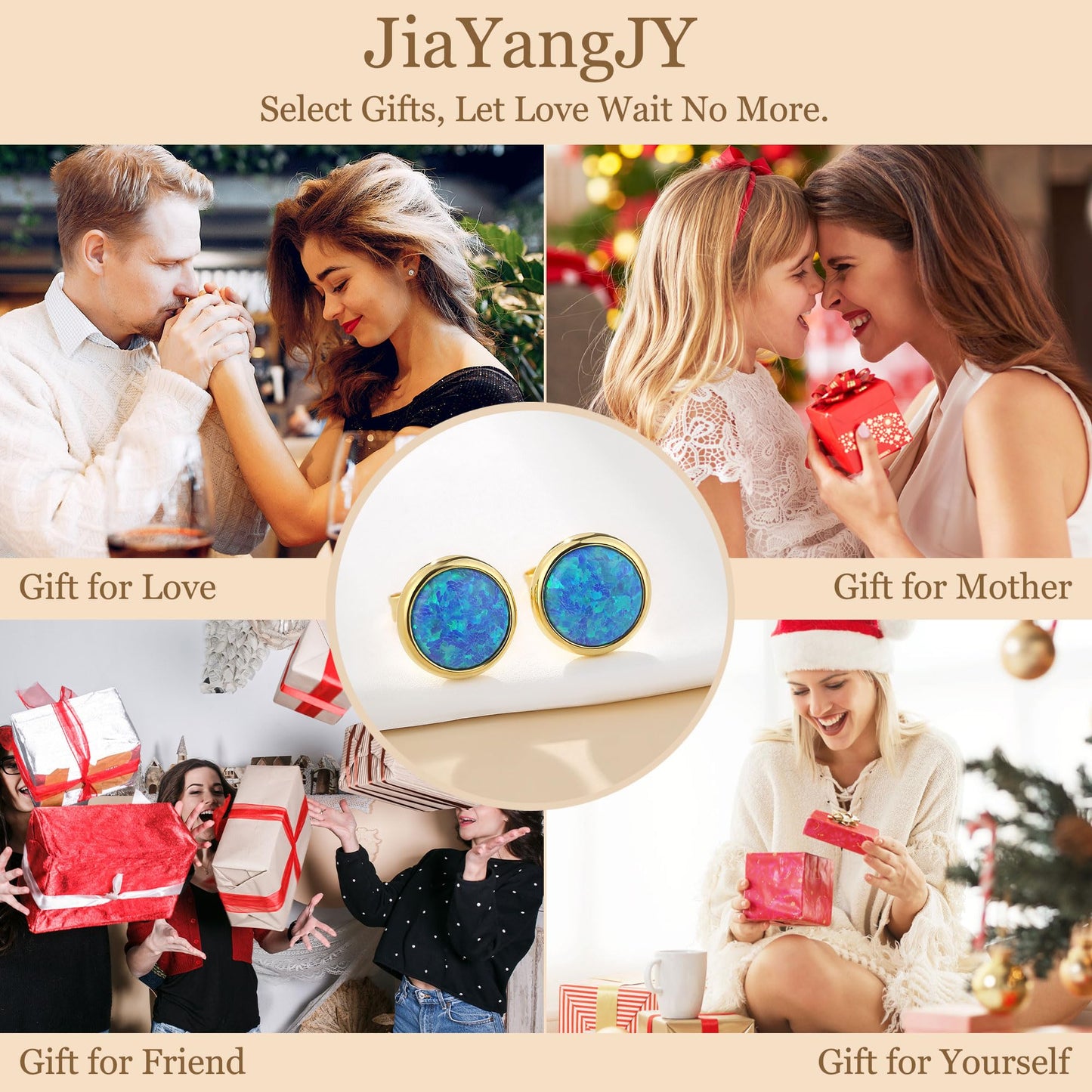JiayangJY Silver Blue Fire Opal Stud Earrings for Women 18K Yellow Gold Plated Sterling Silver Round Shape 7mm Opal Earrings with Push Back