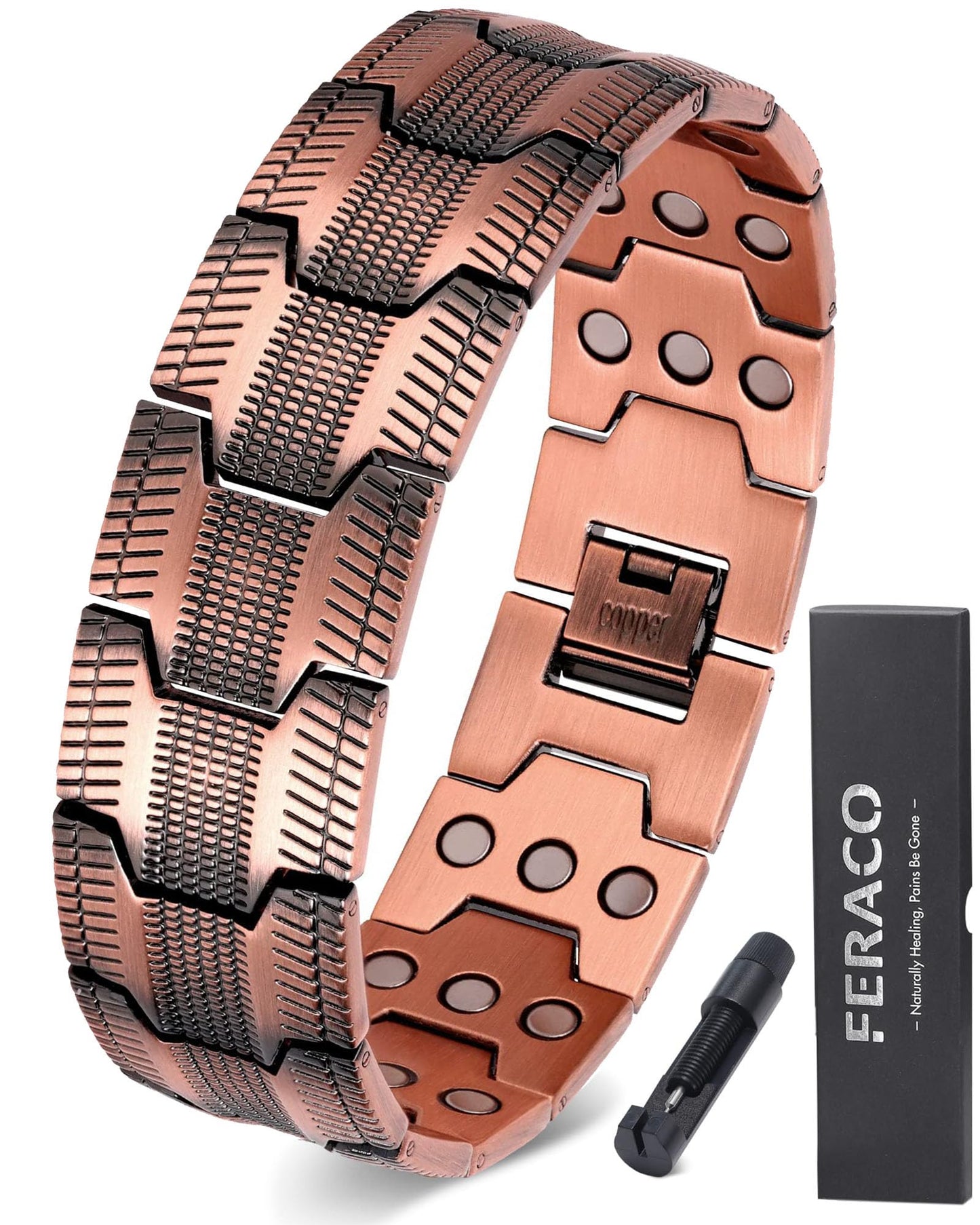 Feraco Copper Magnetic Bracelets for Men, 99.99% Pure Copper Bracelet with 3 Row Neodymium Magnets,Men's Jewelry Gifts