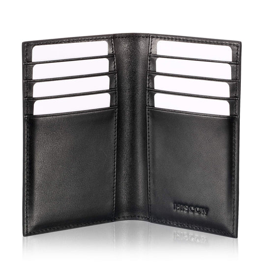 HISCOW Slim Leather Credit Card Holder for Men & Women 8cc, Italian Calfskin (Black)