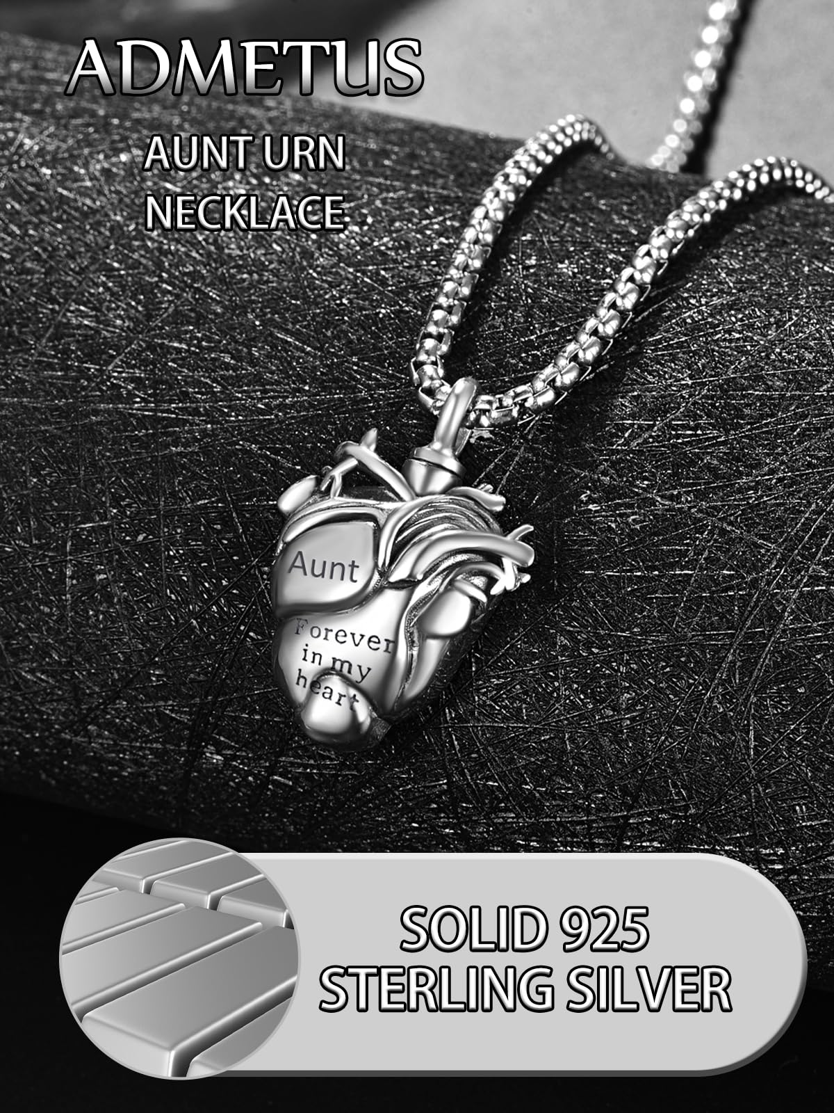 Personalized Anatomical Heart Urn Necklaces for Ashes Sterling Silver Ash Pendants Cremation Jewelry Aunt Keepsake Pendant Memorial Jewelry Gifts for Loss of Aunt