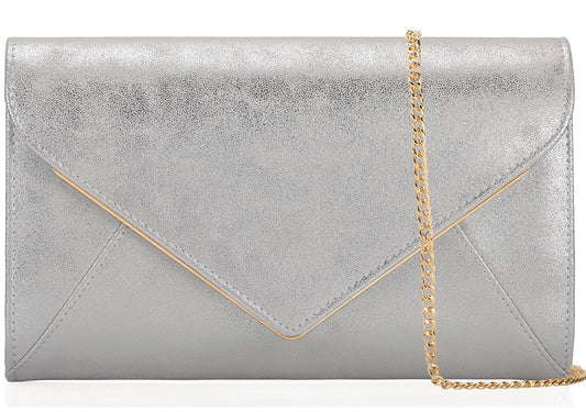 MOJISOLO PU Leather Clutch Purses Women Evening Envelope Handbag Prom Wedding Party Foldover Bag Silver