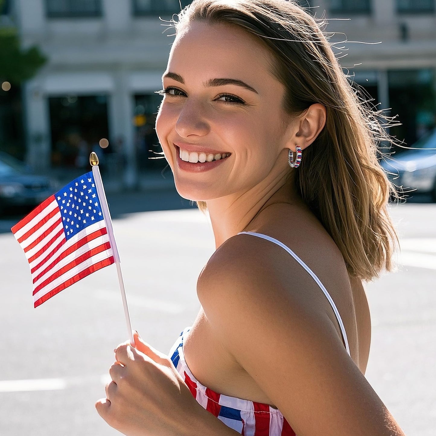 GLOQUAT American Flag Hoop Earring Silver Plated Patriotic Hoops for Women 4th of July Earrings for Women 925 Sterling Silver Post Ole Miss Earrings Memorial Day Red White and Blue Hoops Jewelry