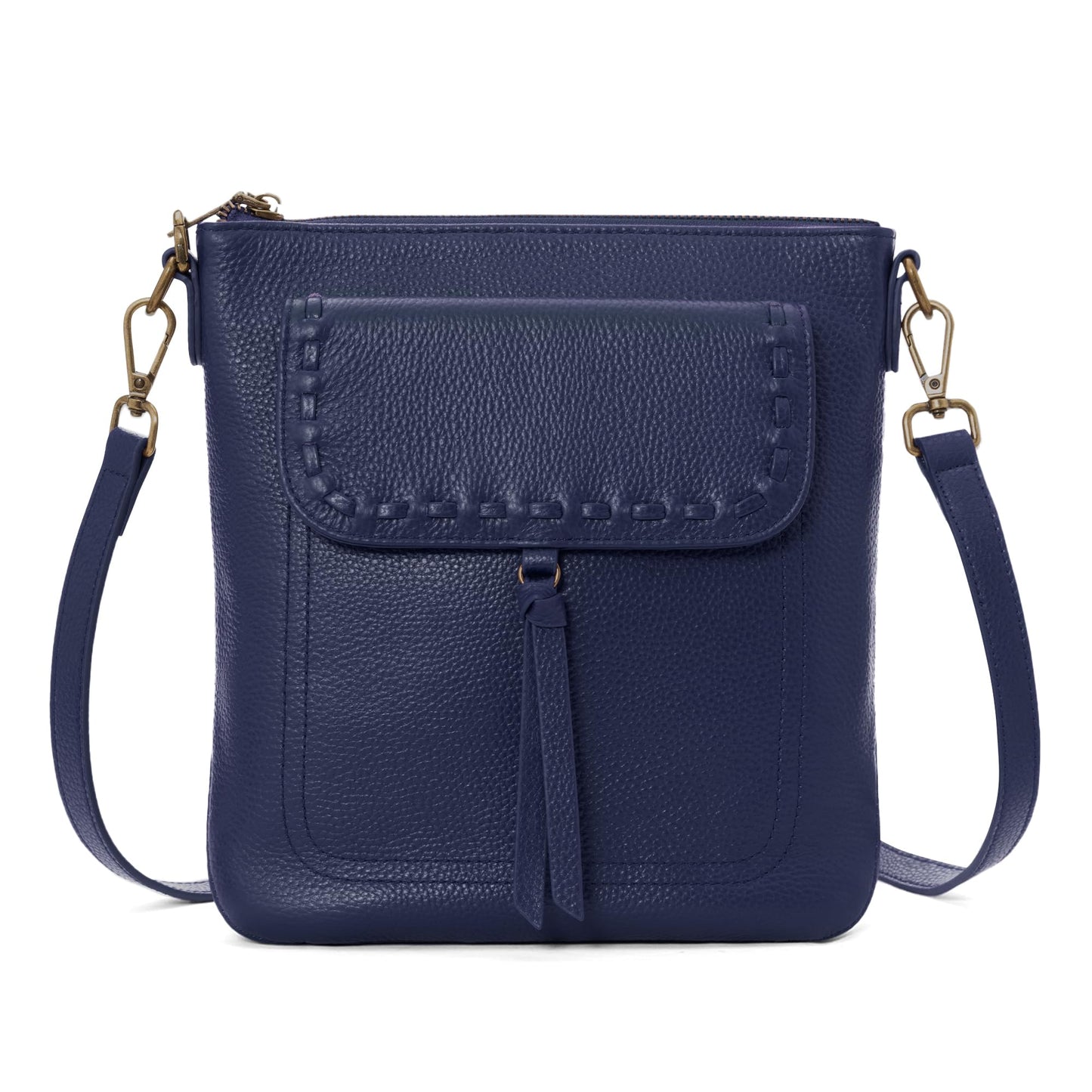 befen Navy Blue Genuine Leather Crossbody Purse for Women, Small Crossbody Bag with RFID Card Slots, Anti Theft Multi Pocket Shoulder Bag for Travel Daily Use