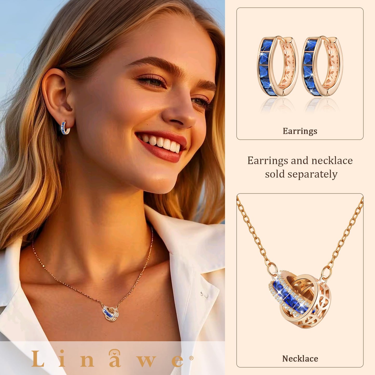 Linawe Small Hoop Earrings for Women Trendy, Blue Cubic Zirconia Huggie Earrings, Sapphire Imitation Diamond Rhinestone Piercing Jewelry Rose Gold Cuff Cartilage Earrings, Mini Chunky Tiny