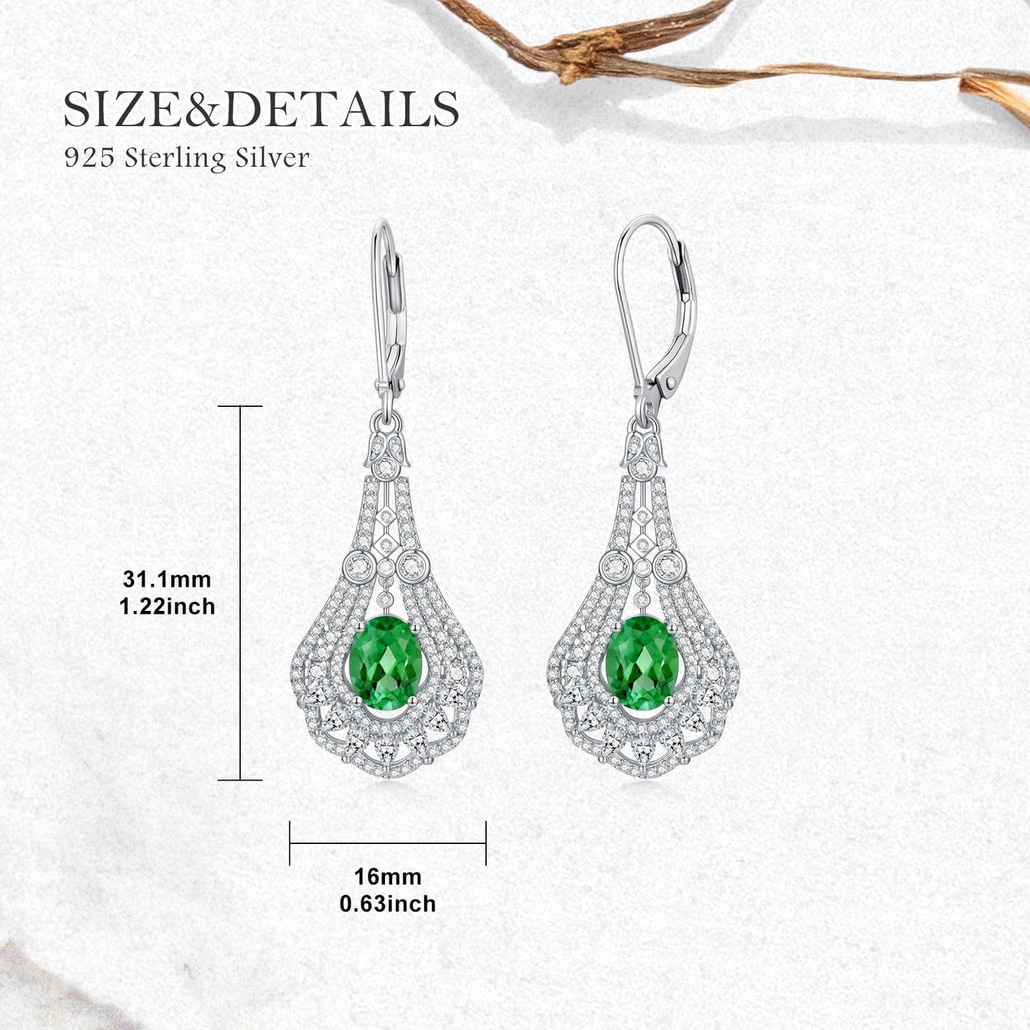 Lvoryance 1.5CT Created Emerald Earrings 925 Sterling Silver 6mm * 8mm Oval Cut May Birthstone Drop Earrings for Women