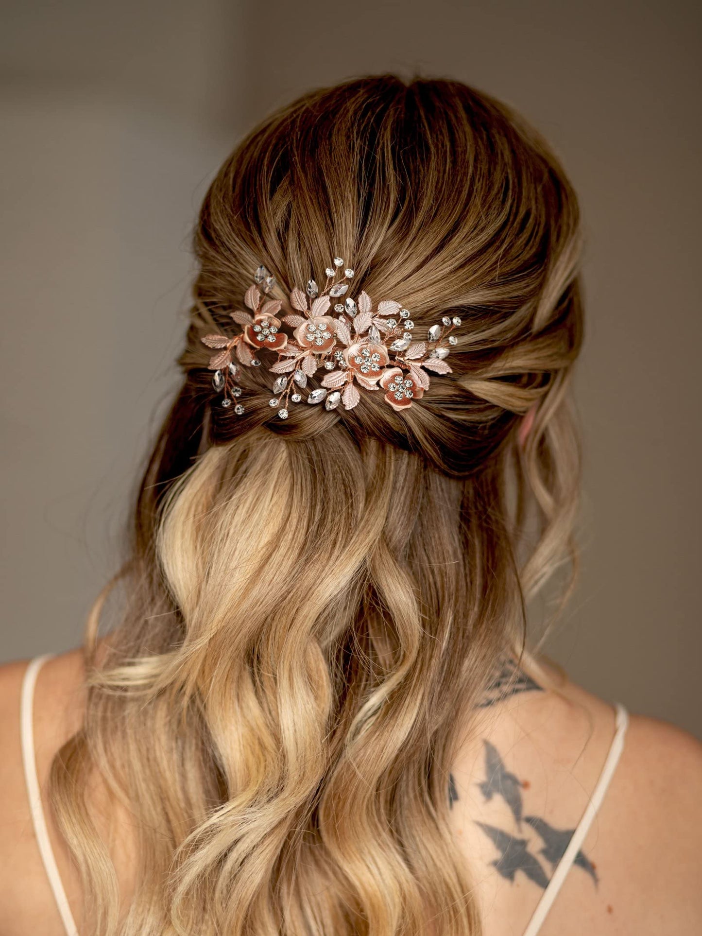 SWEETV Metal Hair Comb, Rhinestone Bridal Hair Clip - Handmade Wedding Hair Accessories for Brides and Bridesmaid, Rose Gold