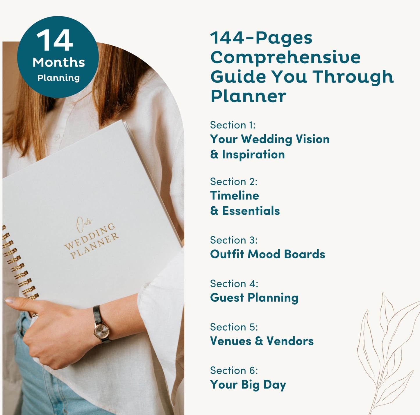 Timeless Premium Linen Wedding Planner Book and Organizer – Wedding Planning Book, Comprehensive Keepsake & Countdown Binder, Perfect Engagement Gift for Women, Customizable Front Photo Window (Cream Speckles)