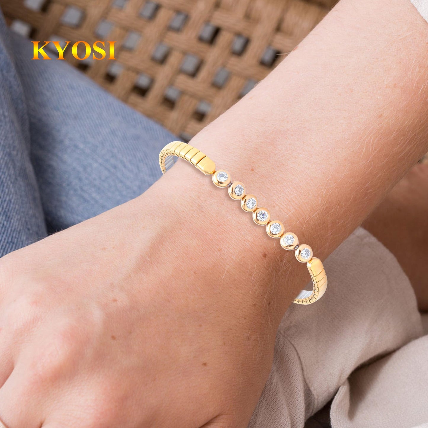 KYOSI Magnetic Bracelet for Women Energy Balance Stainless Steel Bracelet Magnet jewelry Stretches Elastic Small Bracelet Mothers Gifts (Silver+Gold)