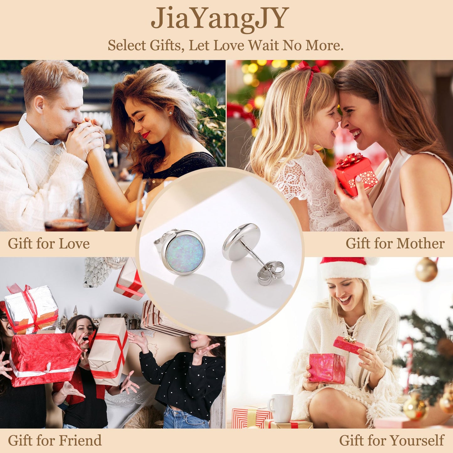 JiayangJY Silver White Fire Opal Stud Earrings for Women Sterling Silver Round Shape 8mm Opal Earrings with Push Back