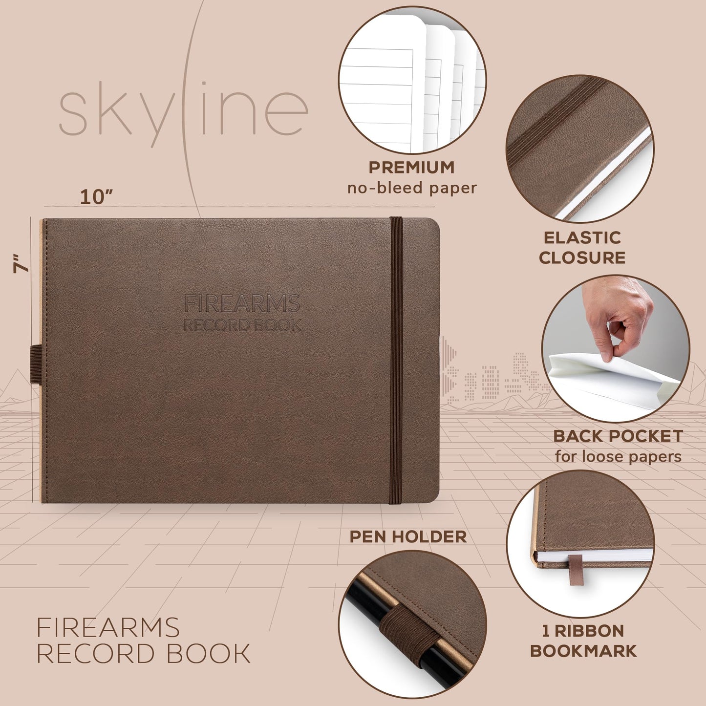 Skyline Firearms Acquisition & Disposition Record Book – Hardcover Gun Log Book for Firearm Dealers & Personal Use – Log Book for Receipt & Disposition Records, 10x7″(Dark Brown)