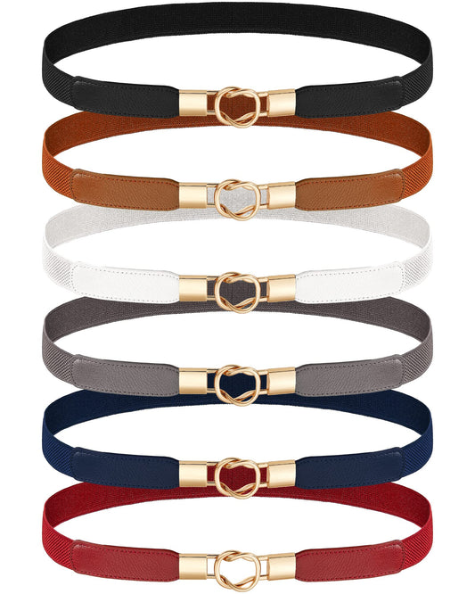Foaincore 6 Pieces Skinny Women Belts for Women Belts for Dresses Elastic Waist Belt Retro Stretch Women Dress Belt Vintage Thin Stretchy Ladies Skirts Sweaters