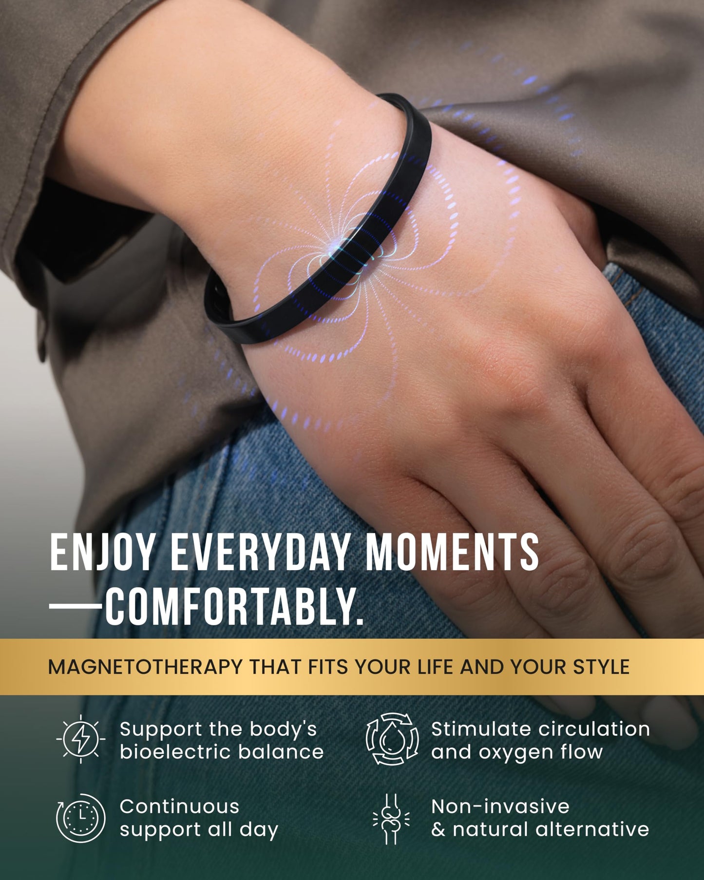 MagnetRX® Magnetic Bracelets for Men & Women - Elegant Bangle Men’s Cuff - Golf/Tennis Elbow & Balance, Stainless Steel Magnetic Bracelets for Women (Black, Small (Pack of 1))