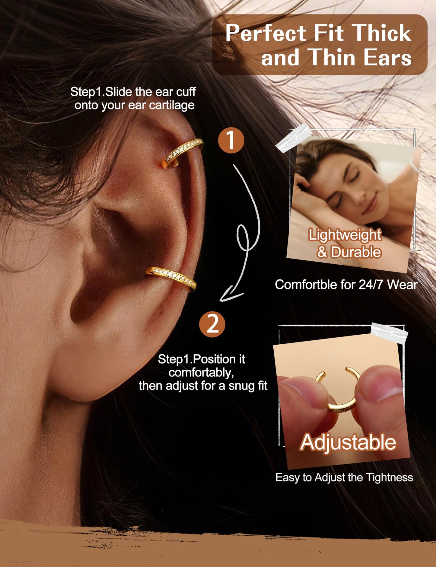4 Pairs Ear Cuffs Non Piercing - 14K Gold Plated Ear Cuffs Earrings for Women Trendy Ear Cuff for Non Pierced Ears Clip On Carrtilage Earring Lightweight Adjustable Fake Earrings Set Chunky