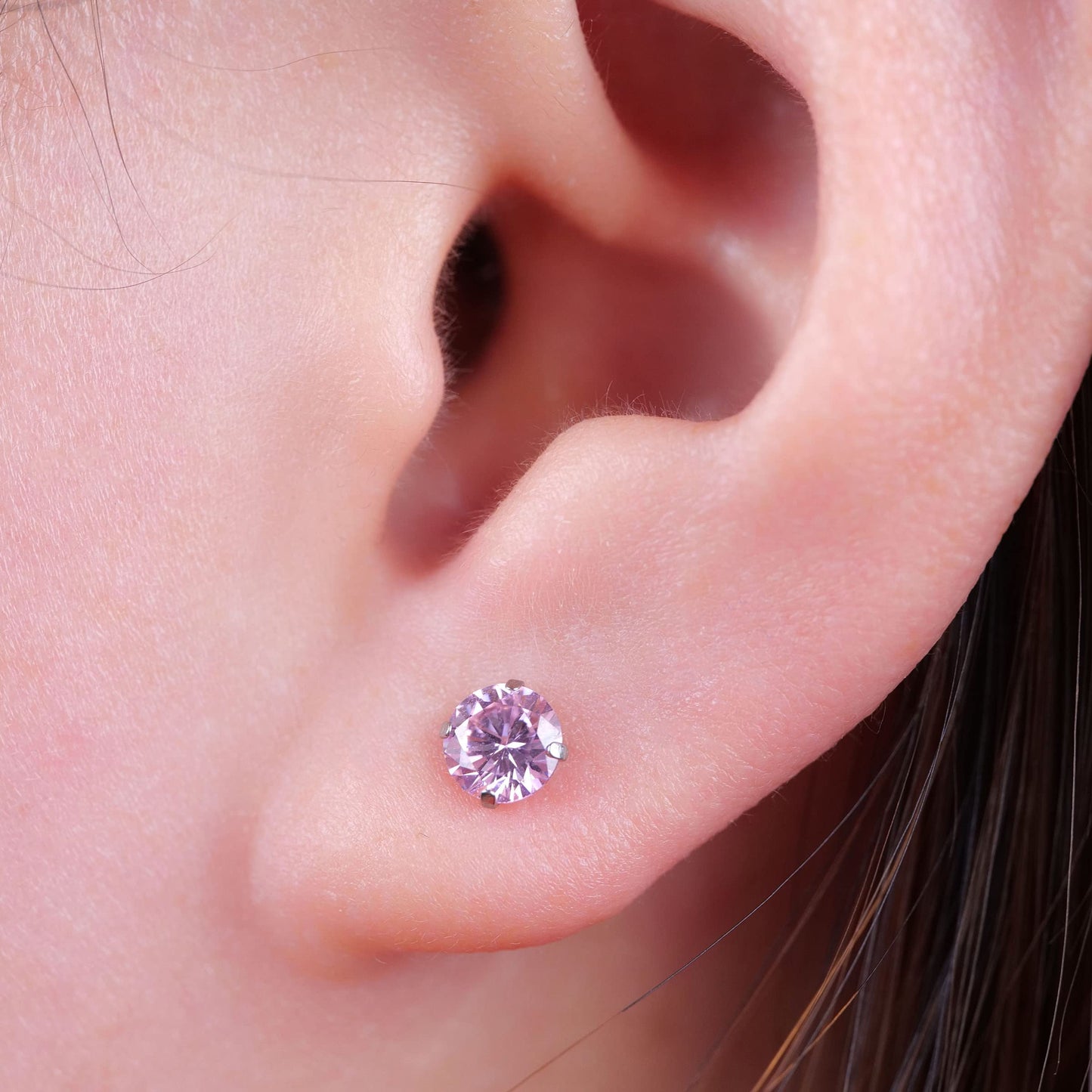 Limerencia Hypoallergenic G23 Titanium Earrings, F136 Implant Grade Pure Titanium, Suitable for Sensitive Ears with Birthstone Crystals CZ Simulated Diamonds (Pink Gems)