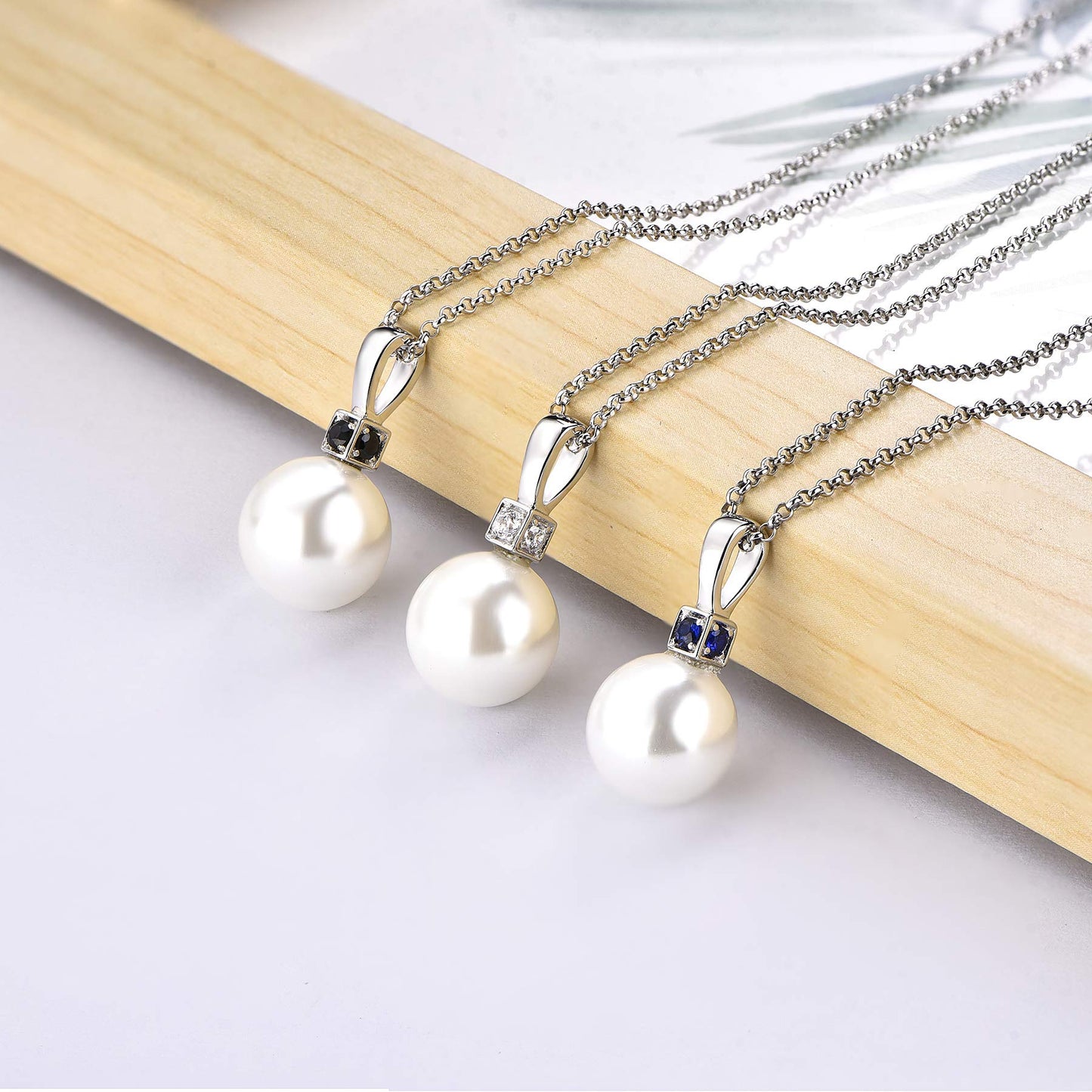 JO WISDOM Pearl Necklace,925 Sterling Silver Cubic Zirconia 11mm Large Simulated Pearl Pendant Necklace,Jewelry for Women