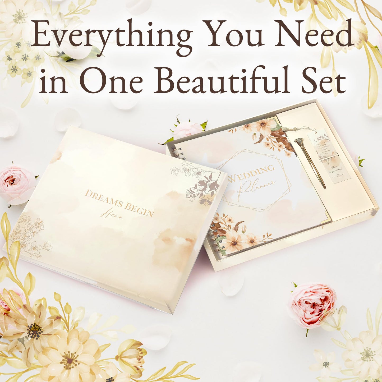 Wedding Planner with Gift Box, Pen, and Small Card, Perfect Wedding Planner Book and Organizer, Wedding Planning Book and Organizer for Future Brides and Grooms, Wedding Binder, 9X11 inches