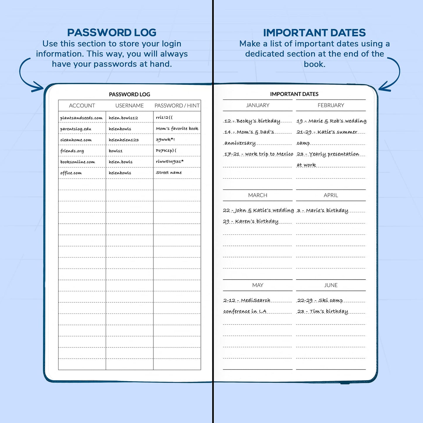 Skyline Address Book – Mini Telephone Contact Book with Password Log for Purse – Small Phone Number Book for Women & Men – Pocket Size, 3.5x6.2″, Hardcover (Mystic Blue)