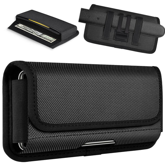 ykooe Rugged Nylon Holster Compatible with iPhone 17 16 15 14 13 12 & Pro Models, Galaxy S25, S24, S23, S22,S21 Cell Phone Belt Holder for Men, Black - L