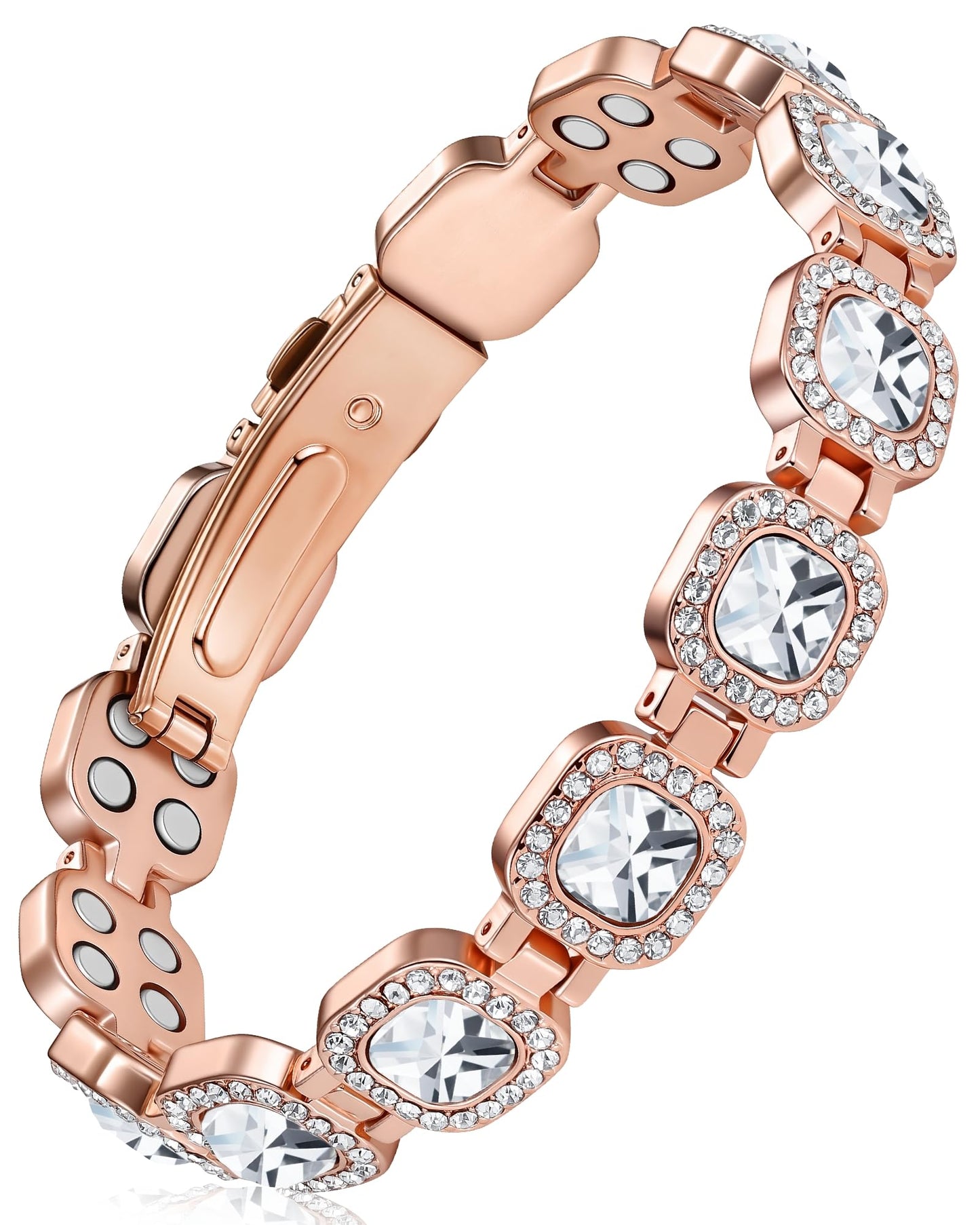 Feraco Copper Bracelets for Women, 4X Ultra Strength Magnetic Bracelet with 3800 Gauss Neodymium Magnets & Sparkling Austrian Cut Crystals, Adjustable Pure Copper Jewelry Gift (Rose Gold)