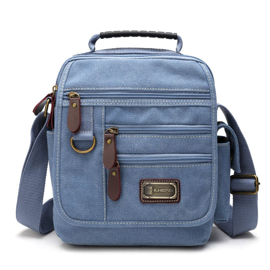SUNSOMEN Mens bag Canvas Shoulder Bag Small Messenger Crossbody Work Bag Vintage Multi-function (Light blue)