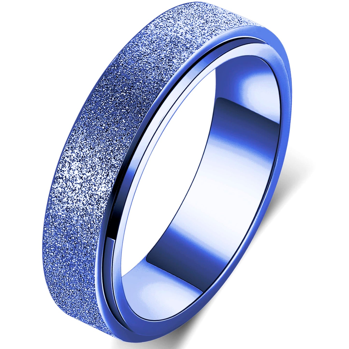 OreilleStar Anxiety Ring for Women Fidget Spinner Ring Fidget Toys Adults Titanium Stainless Steel Thumb Ring 6mm Wide Blue Size 7