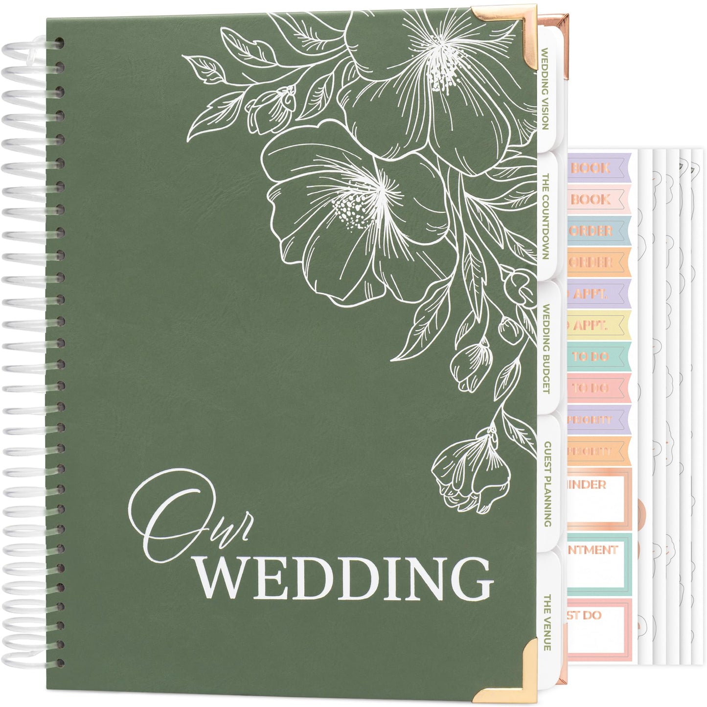 Clever Fox Wedding Planner Book and Organizer – Guided Wedding Planning Journal & Bridal Notebook with Tips & Checklists – Engagement Gifts for Bride or Engaged Couple (Green, White Foil)