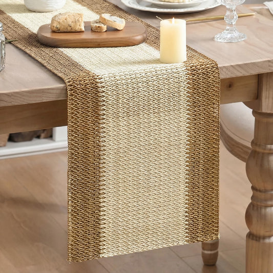 Artoid Mode Burlap Brown Farmhouse Rustic Paper Braided Table Runner, Seasonal Christmas Woven Kitchen Dining Table Decoration for Home Party Decor 12x72 Inch