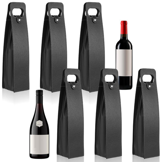JIEYAO 6 Pack PU Leather Wine Tote Bags, Reusable Single Bottle Gift Bags Black Champagne Beer Carrier Case Holder for Wedding Birthday Christmas