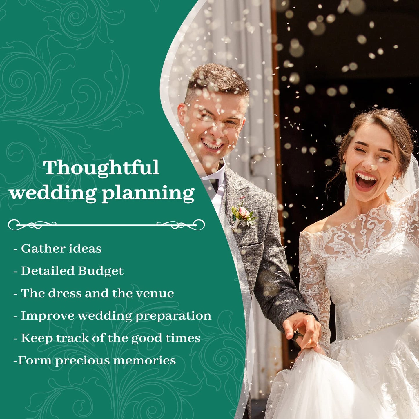 Wedding Planner & Organizer - Wedding Planner Book and Organizer for the Bride, 9.5" x 11.9" Diary Engagement Gift Book, Hardcover + Metal Corner + 5 Inner Pockets + Sticker + Elastic Closure - Floral