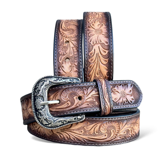 DANIEL'S ARTPLANET Western Belt for Men Full Grain One Piece Leather Belt Tooled Handmade with Buckle Engraved 1.5” Wide (34)