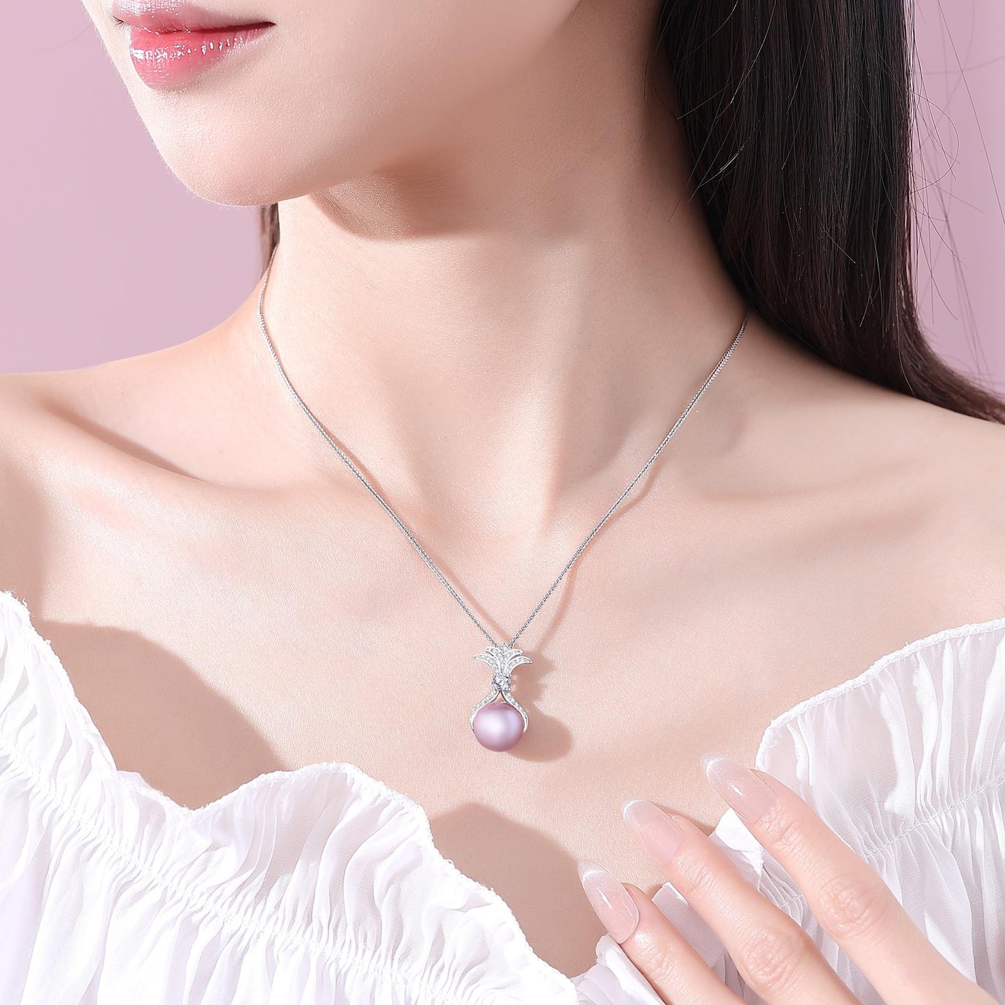 Pearl Necklaces for Women, Anniversary Birthday Gifts for Wife, Mom, Dauhter, Girlfriend, Grandma (Purple 11-12mm)