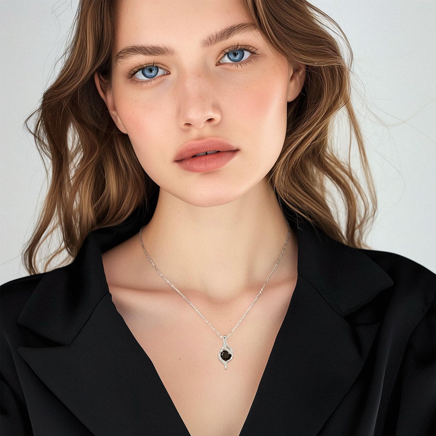 FANCIME October Birthstone Necklace for Women Round Black Tourmaline Necklace S925 Sterling Silver full Love Birthday Gifts for Mom Women, 16"+2" Inches