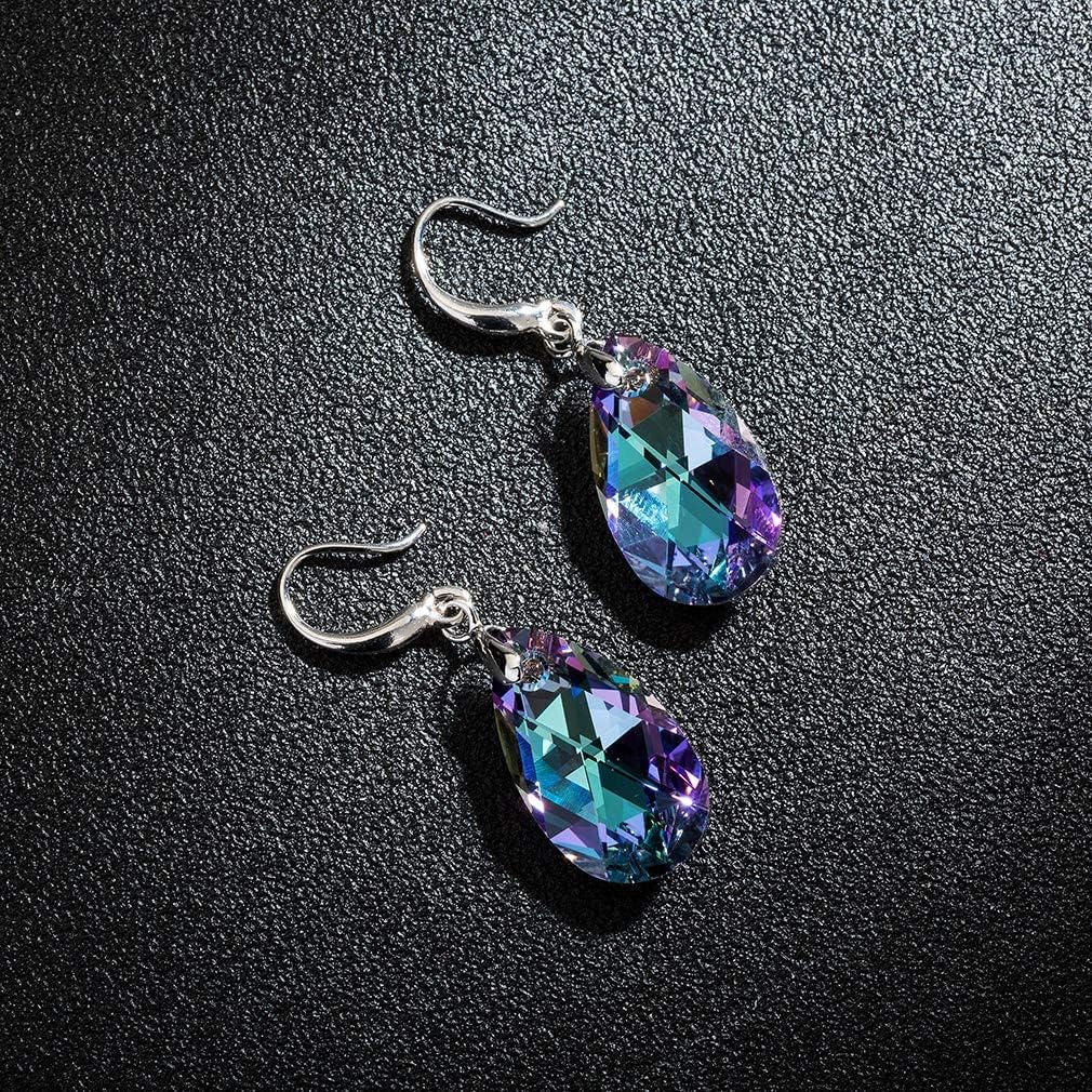 Austrian Crystal Teardrop Dangle Hook Earrings for Women 14K Gold Plated Hypoallergenic Jewelry (Vitrail Light)