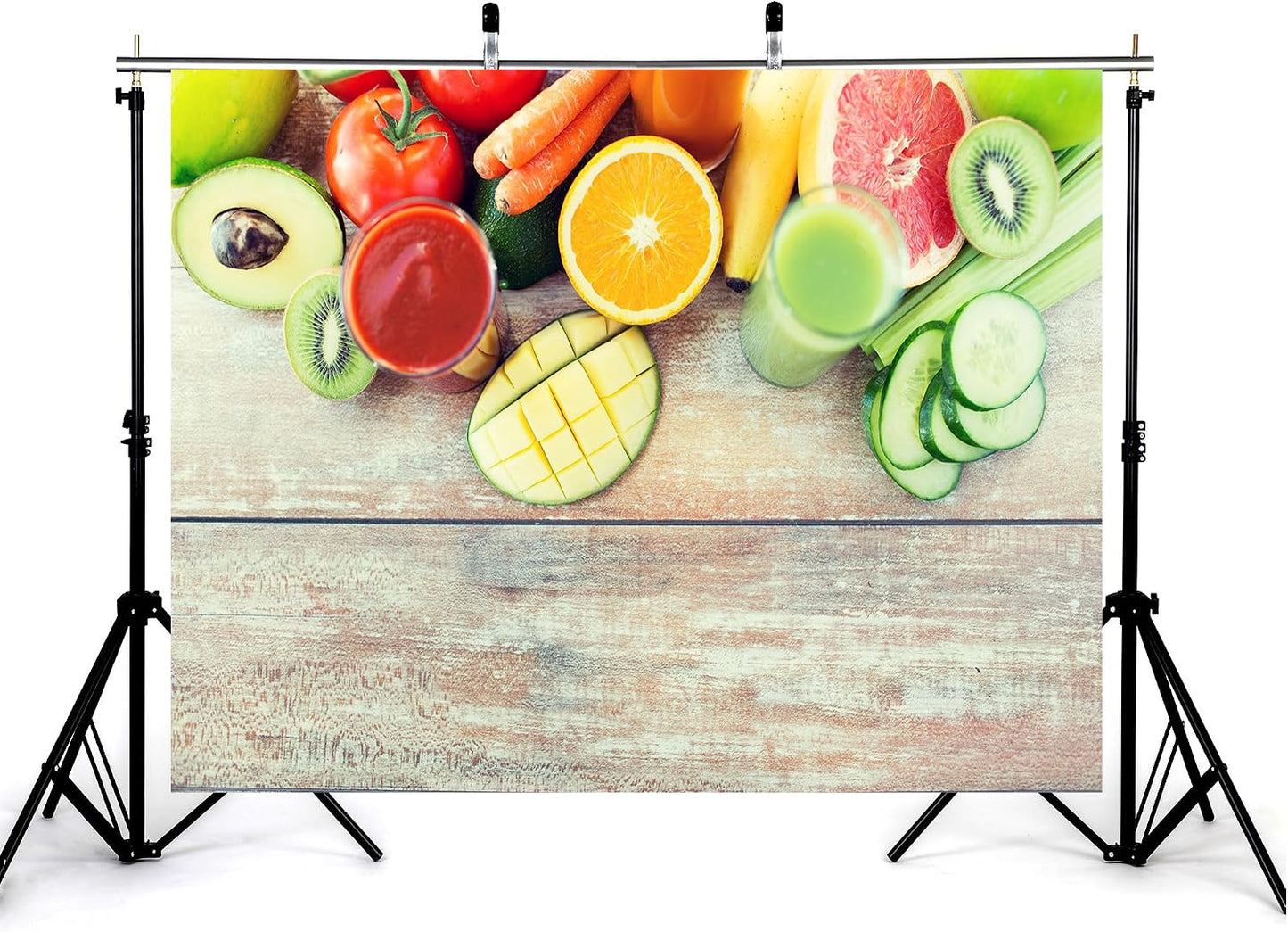 KeyWork 10x10ft Fresh Fruit Smoothie Backdrop Colorful Produce Wooden Table Photography Background for Healthy Themed