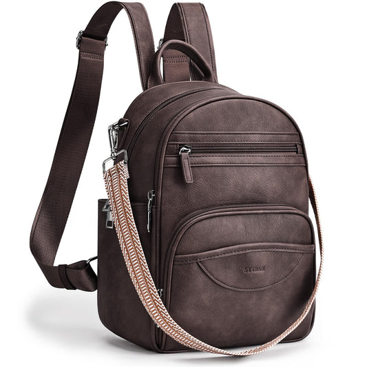 SYTRAH Small Backpack Purse for Women, Mini Backpack Vegan Leather with RFID Blocking & Tablet Pocket, Cute Shoulder Handbag for Travel, School & Work Coffee Brown
