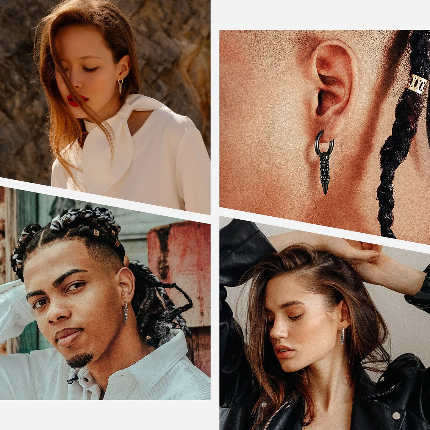 Stainless Steel Skull Hoop Earrings for Men Women Small Huggie Hoop Earring with Dangle Bullet Halloween Jewelry