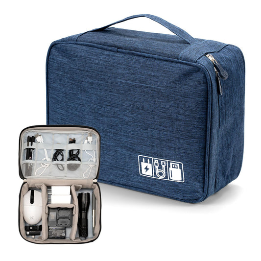 SAIA TIAN Cable Organizer bag for women or men,Electronic Accessories Carry Case Portable Waterproof Double Layers All-in-One Storage Bag for Cord, Charger, Phone, Earphone (Navy blue)