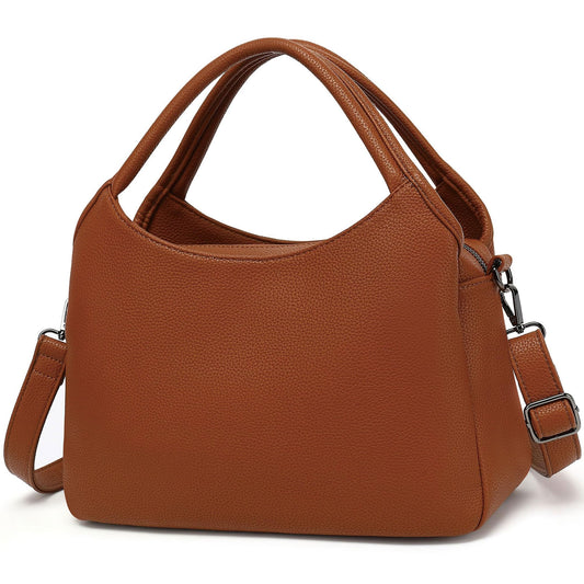 KOGTLA Women's Large Pebbled Leather Purses with Satchel Strap, Ladies Vegan Leather Tote Handbags, Hobo Shoulder Bags Brown