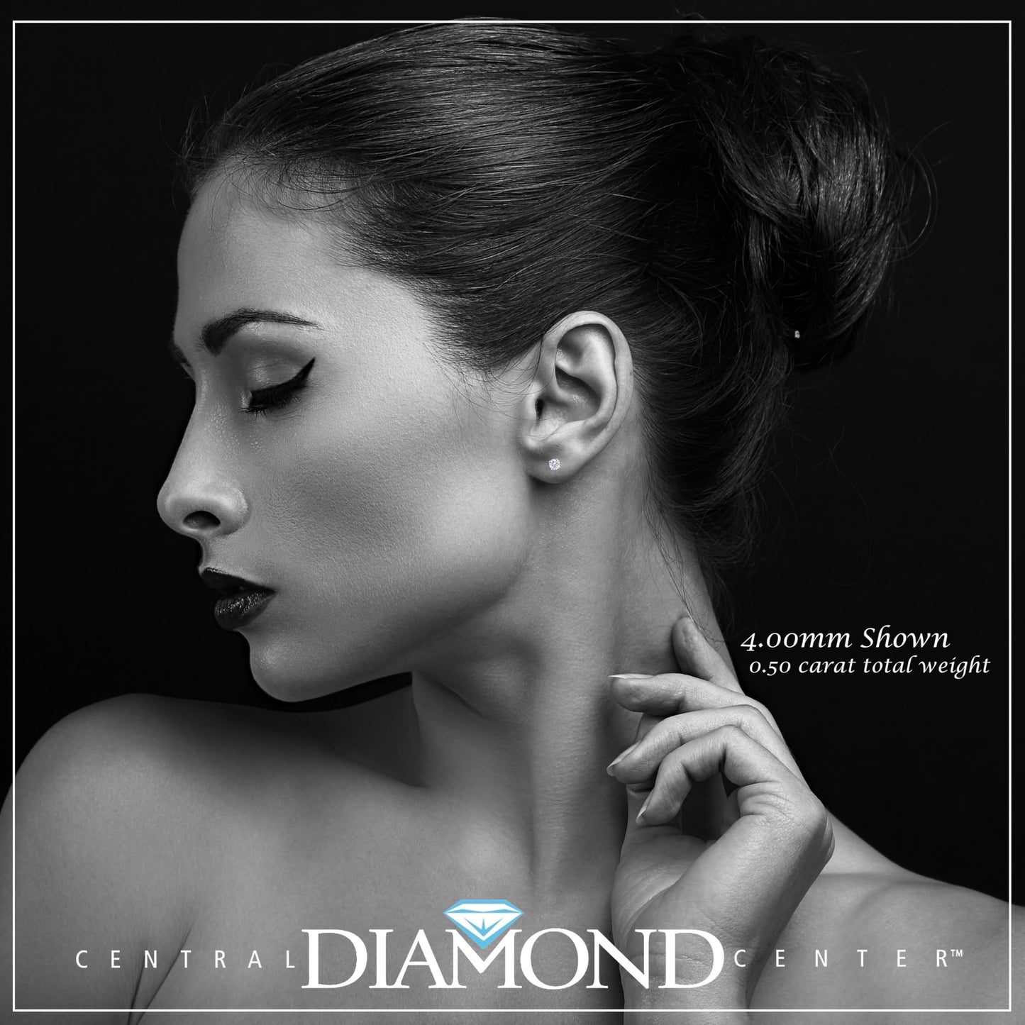 Central Diamond Center 14K Solid Gold Post & Sterling Silver Made with Swarovski 4 Prong CZ Stud Earrings - Platinum Plated - 4.0mm - 0.50cttw
