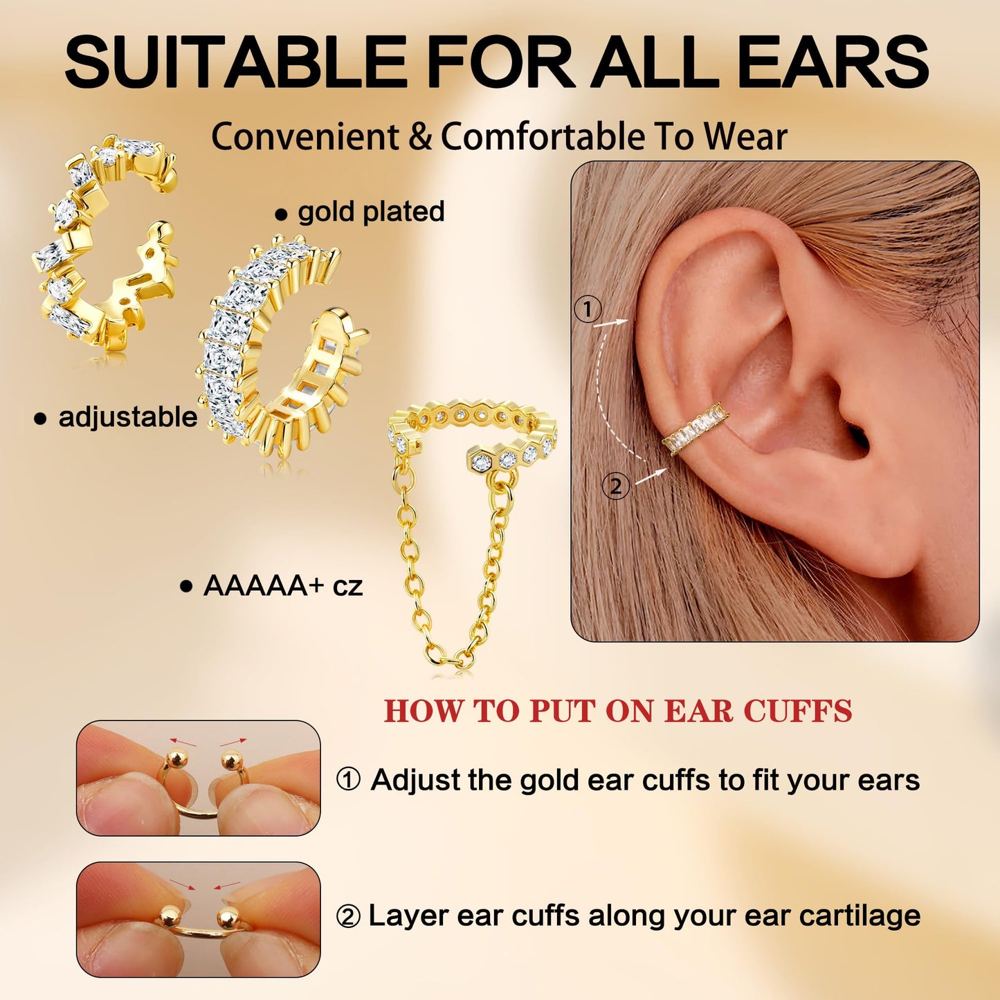 Dochais Ear Cuffs Non-Piercing Earrings for Women Cute Small Clip-On Cartilage Earring 14k Gold Plated Dainty Fake Piercings Earings Gold Style2