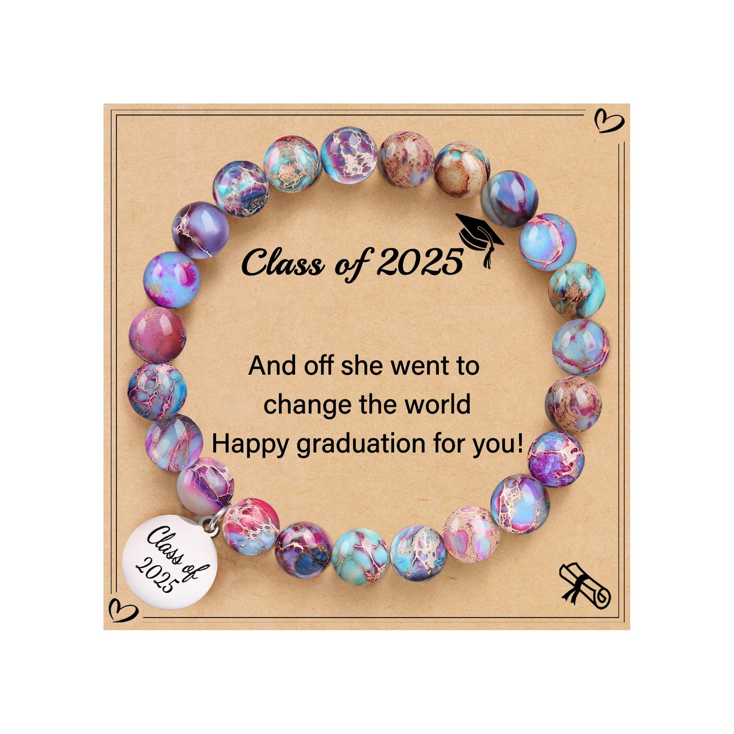 Sistble Class of 2025 Gifts, College Graduation Gifts for Her 2025 Graduation Bracelet Inspirational Gifts for Women Friends Beaded Bracelets High School Grade Graduation Jewelry