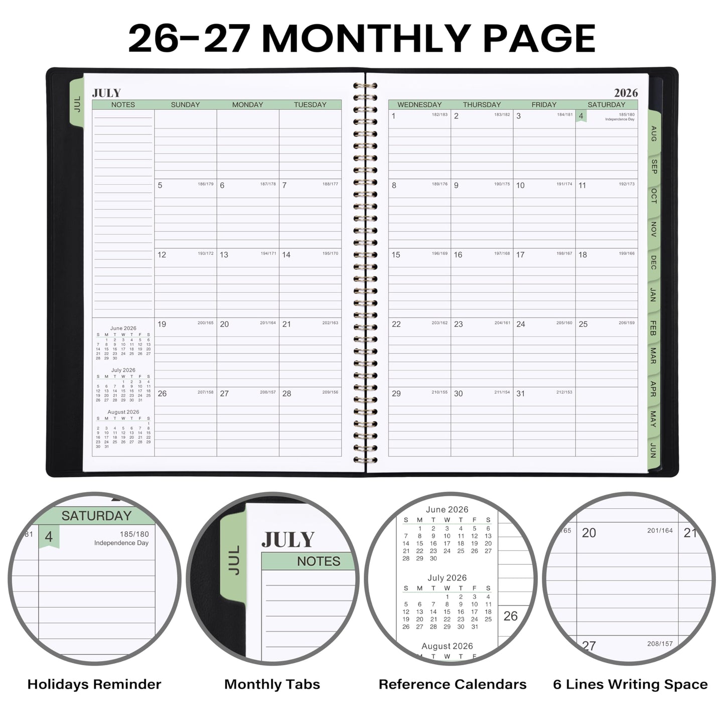 2026-2027 Planner - 11.38'' x 8.74'', Weekly & Monthly Planner Notepad, JUL. 2026 - JUN.2027, Appointment Book 2026-2027, 60 Minutes Interval, Monthly Tabs, Faux Soft Leather, Spiral Bound - Black