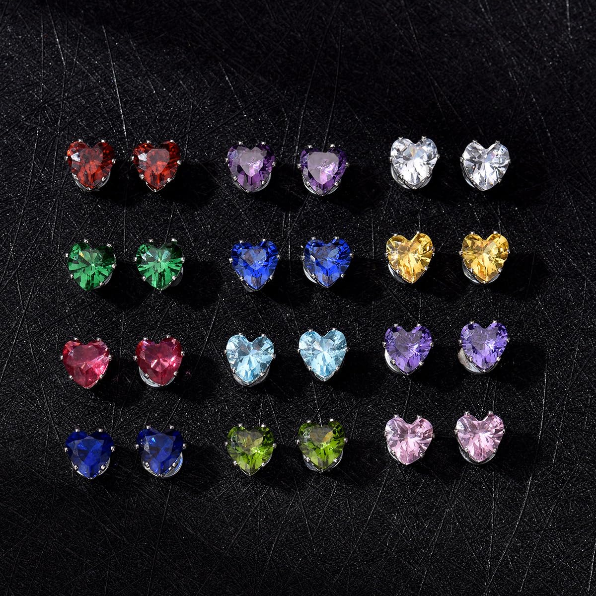 Spiritlele 12 Pairs Birthstone Magnetic Earrings Set Cubic Zirconia Clip on Non Piercing Fake Stud Earrings Birthday Gifts Unisex (Love)