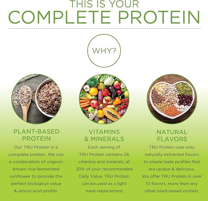 TRU Supplements Plant Based Protein Powder, BCAA, EAA, 20g Vegan Brown Rice & Pea Protein, 100 Calories, 27 Vitamins, No Artificial Flavors 25 Servings (Coconut Macaron)