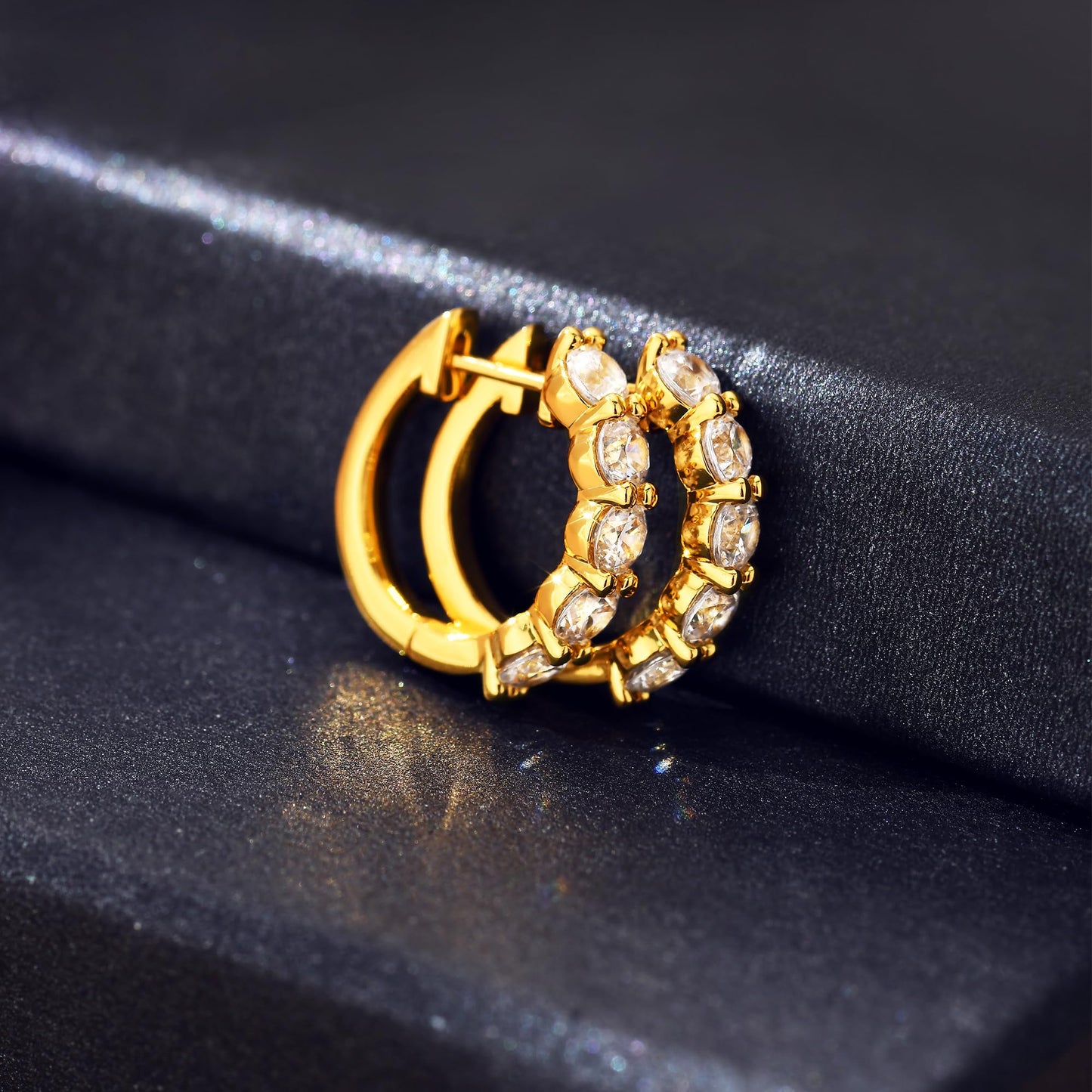 AllenCOCO Sterling Silver CZ Hoop Earrings for Women, Hypoallergenic AAAAA+ Cubic Zirconia Hoop Earrings 14K White/Yellow Small Gold Huggie Hoop Earrings for Women Sensitive Ears Diamond Earrings