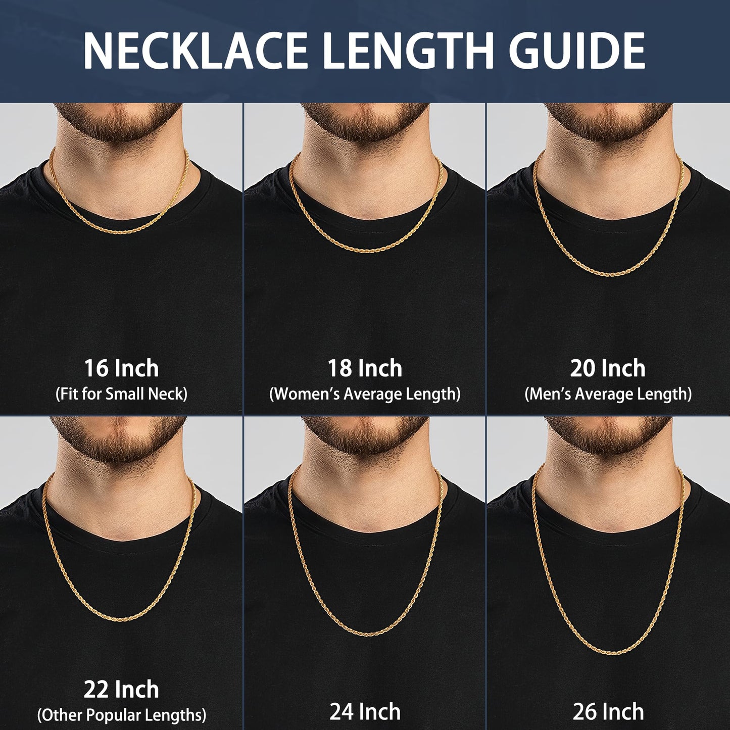 Jewlpire 14K Gold Plated Chain Necklace for Men, 4mm Stainless Steel Rope Chains 14K Gold Plated Chain for Men, Mens Chains Necklace 20 Inch