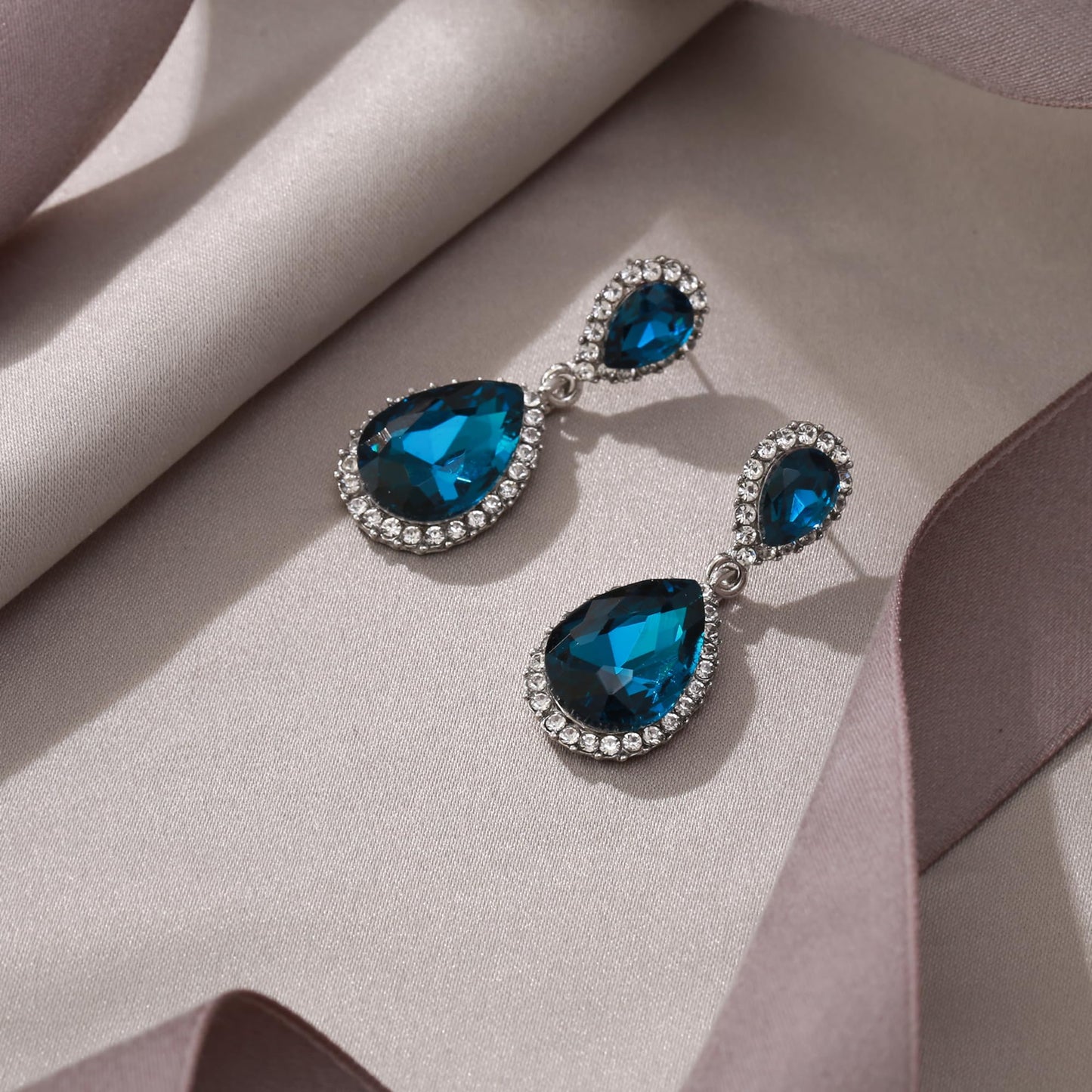 EVER FAITH Women's Austrian Crystal Wedding Tear Drop Dangle Earrings Turquoise Color