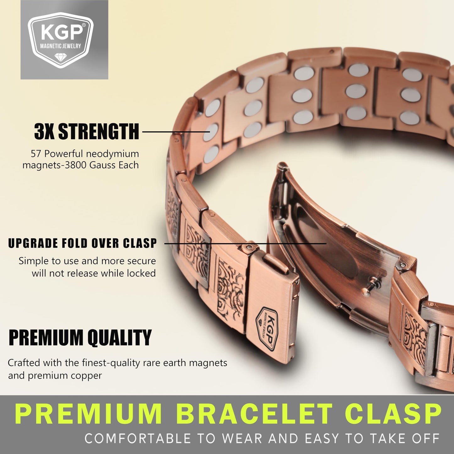 KGP® Vintage Magnetic Copper Bracelet for Men, 99.99% Pure Copper Therapy Bracelet with 3800 Gauss Magnets, Adjustable Healing Magnetic Bracelet Jewelry with Gift Box